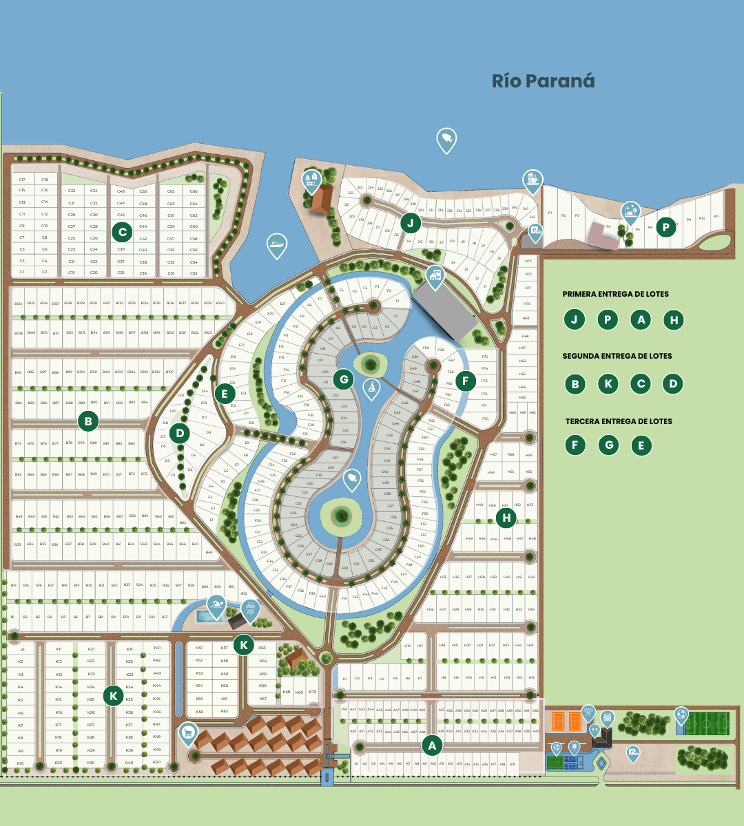 Masterplan — Nogales del Paraná, 11 zonas, 640 lotes